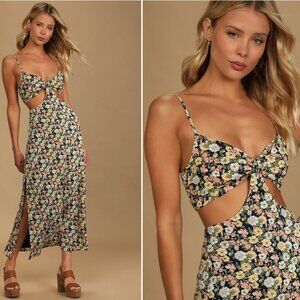 It's a Perfect Pick Navy Blue Floral Print Cutout Maxi Dress